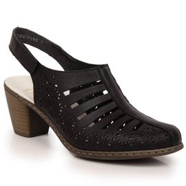 Bequeme Damen-Sandale aus Leder mit hohem Absatz Rieker 40959-00 schwarz