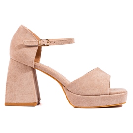 Vinceza Blocksandalen aus beigefarbenem Wildleder