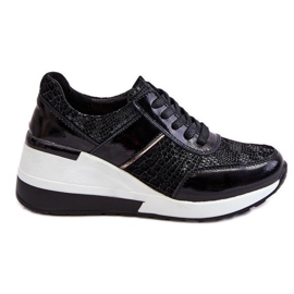 S.Barski Crosby Damen Leder Keil Turnschuhe Schwarz