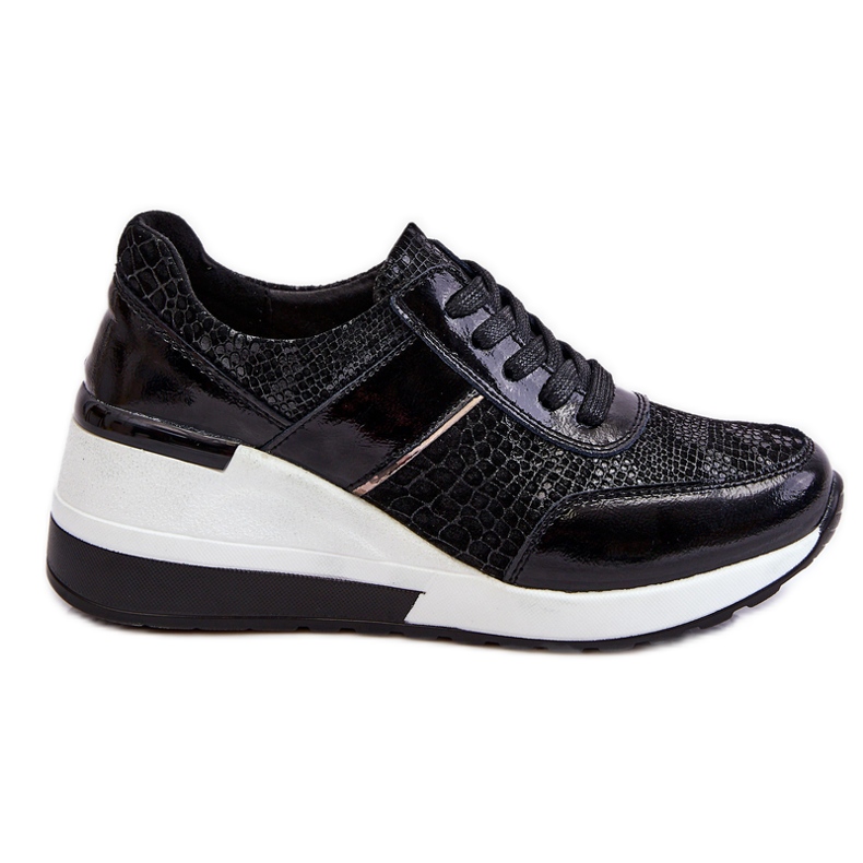 S.Barski Crosby Damen Leder Keil Turnschuhe Schwarz