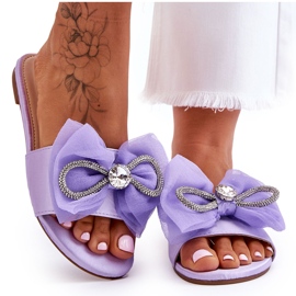 Damenhausschuhe mit Schleife und Strass Lila Jolene