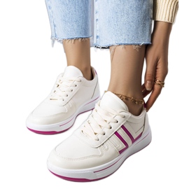 Cremefarbene Sneakers mit pinkfarbenen Einsätzen von Olympia beige
