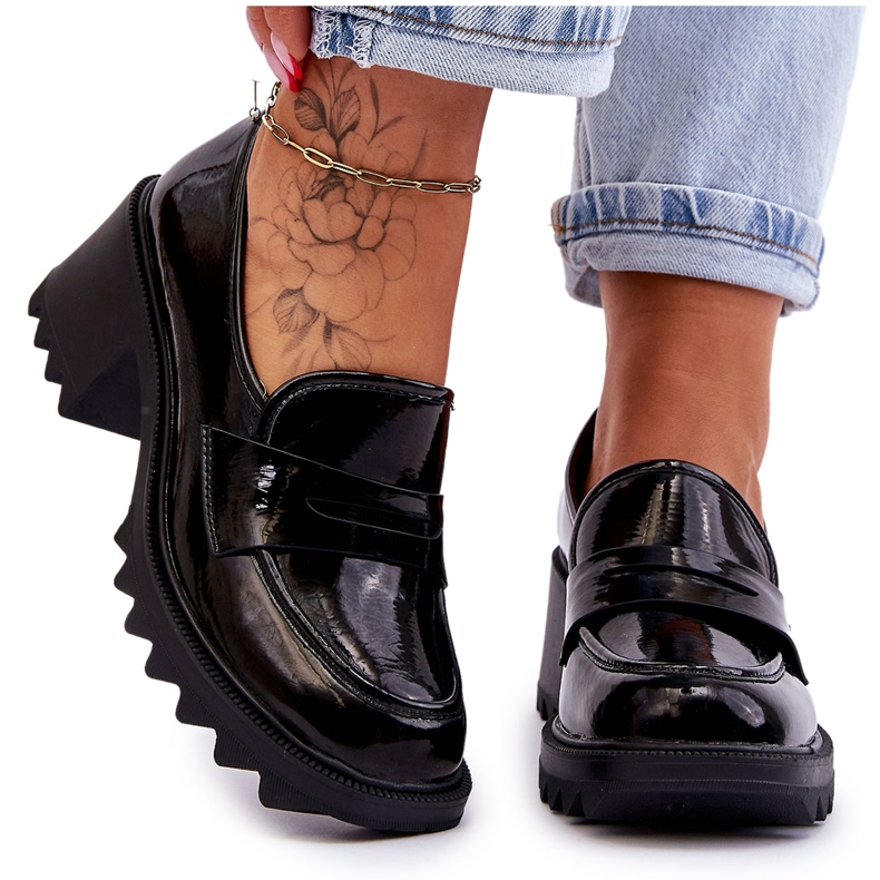 S.Barski Black Jay Mokassin-Pumps mit Lackabsatz schwarz