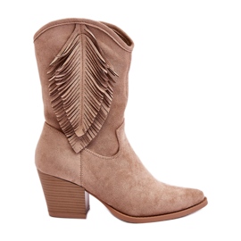 S.Barski Niedrige Cowboystiefel aus Wildleder für Damen Beige Elyse