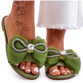 PS1 Damenhausschuhe mit Schleife und Strass Grün Jolene