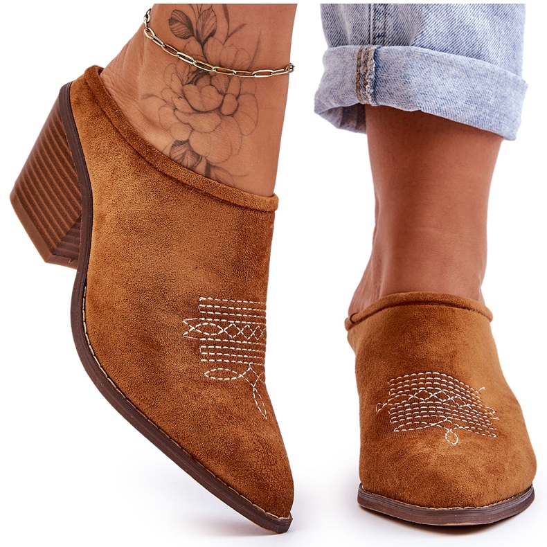 BM Damen Wildleder Camel Romina Cowboy Hausschuhe braun