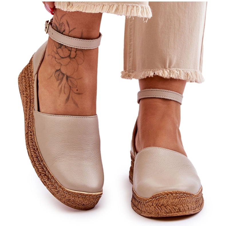 Lemar Damen Leder Espadrilles Sandalen Beige Moise