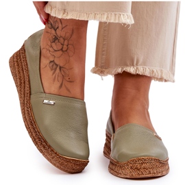 Lemar Damen Espadrilles aus Leder mit Keilabsatz Grün Hadlee