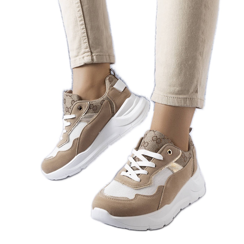 Beige Sneakers mit goldenen Einsätzen von Lebrun
