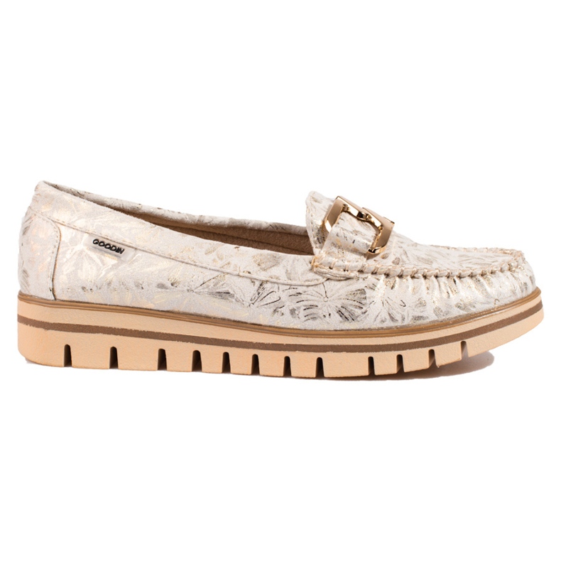 Beige Mokassins für Damen auf der Shelovet-Plattform golden