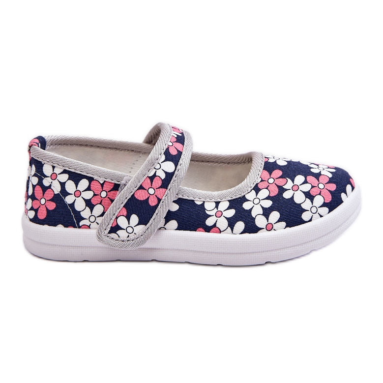 Kinderballerinas mit marineblauen und grauen Blumen Noah