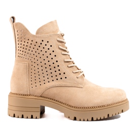 W. Potocki Durchbrochene Wildleder-Arbeiterstiefel Potocki beige