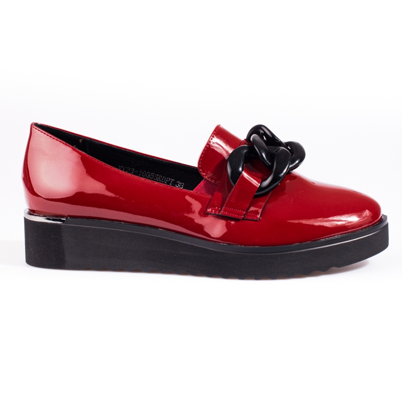 Vinceza Shelovet Burgund lackierte Plateau-Loafer mit Kette rot