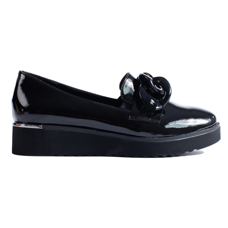 Vinceza Shelovet schwarz lackierte Plateau-Loafer mit Kette