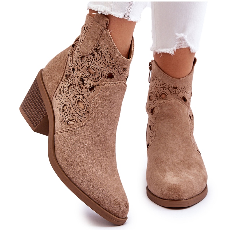 S.Barski Durchbrochene Cowboystiefel aus Wildleder für Damen Beige Daxon