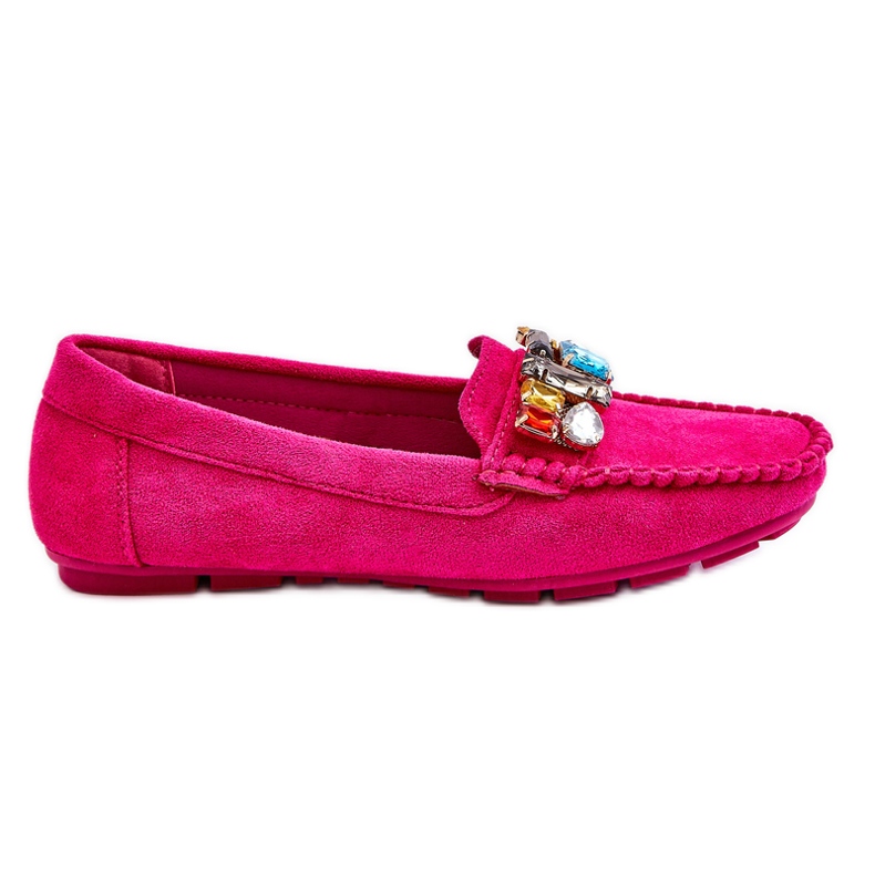 Damen-Loafer aus Wildleder mit Kristallen Fuchsia Lucille rosa
