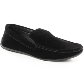 News 4873 Slip-on-Loafer aus schwarzem Wildleder mit Lochmuster für Herren
