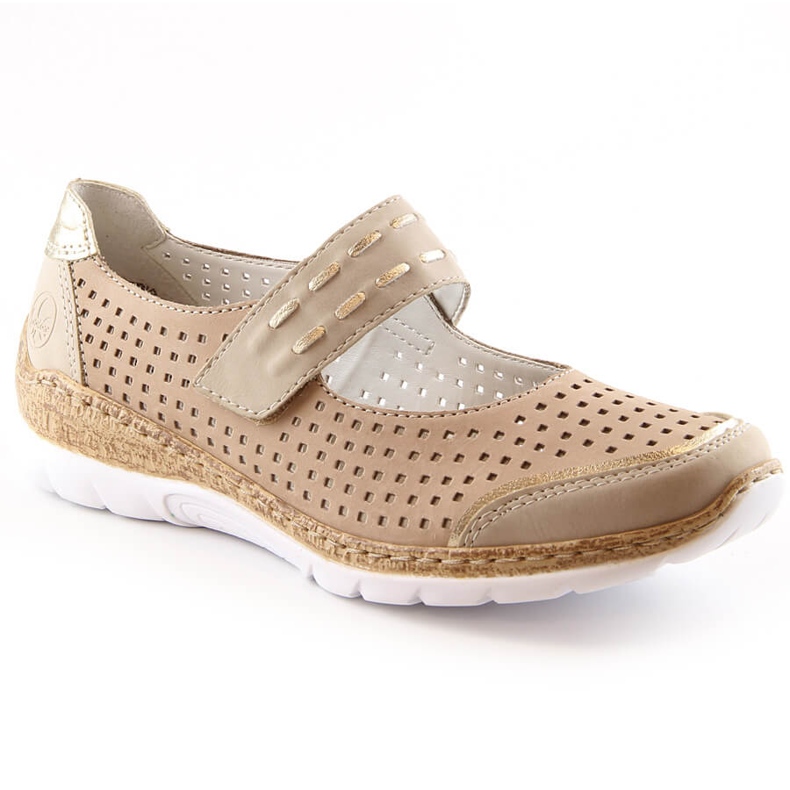 Damen Sommer Lederschuhe mit Klettverschluss beige Rieker N4257-60