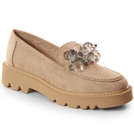 Damen-Wildleder-Loafer mit beigen Kristallen Vinceza 10863