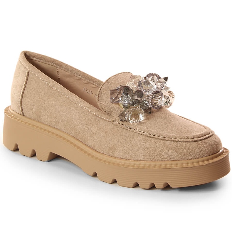 Damen-Wildleder-Loafer mit beigen Kristallen Vinceza 10863
