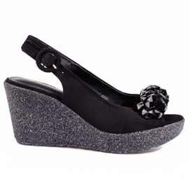 Damen Shelovet Keilsandalen aus Wildleder schwarz