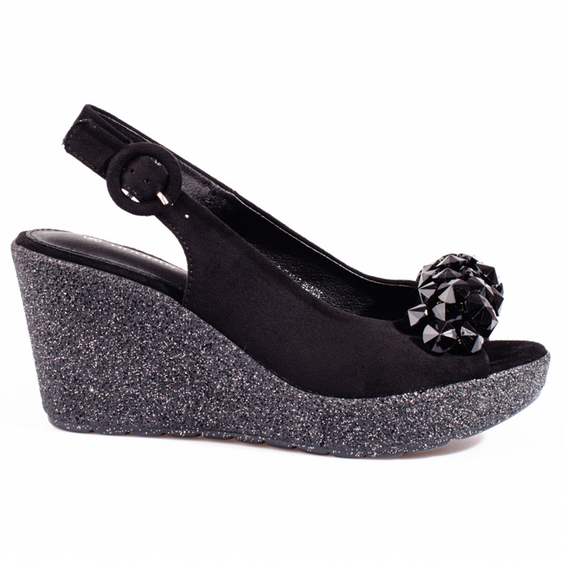 Damen Shelovet Keilsandalen aus Wildleder schwarz