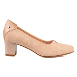 Elegante Wildleder-Damenpumps auf niedrigem Absatz Vinceza beige