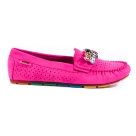 Durchbrochene Loafer für Damen in Rosa mit Shelovet-Wildleder mit Kristallen