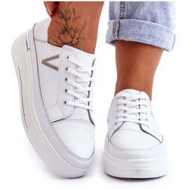 Vinceza Damen-Leder-Plateau-Sportschuhe Weiß Saul