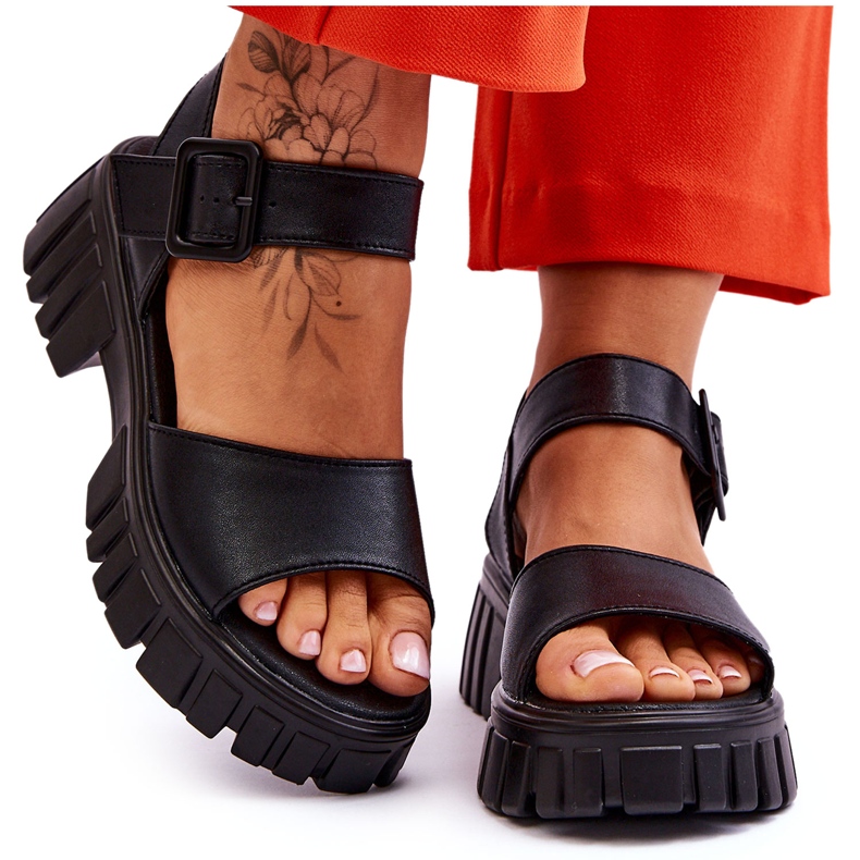 Vinceza Flache Damensandalen aus Leder Schwarz Dean