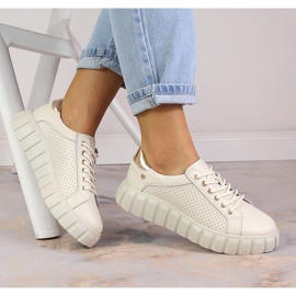 Damen Sportschuhe aus beigefarbenem Leder Filippo DP4535