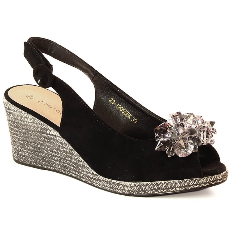 Keilsandalen aus Wildleder für Damen mit schwarzen Kristallen Potocki SZ12055