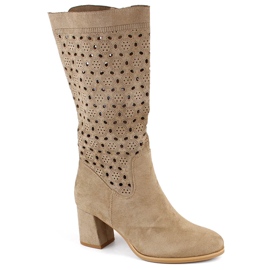 M. DASZYŃSKI Durchbrochene Wildlederstiefel für Damen M.Daszyński SA156-10 beige