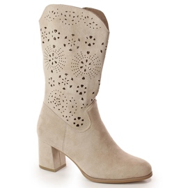 M. DASZYŃSKI Durchbrochene beige Damen-Cowboystiefel M.Daszyński SA156-11