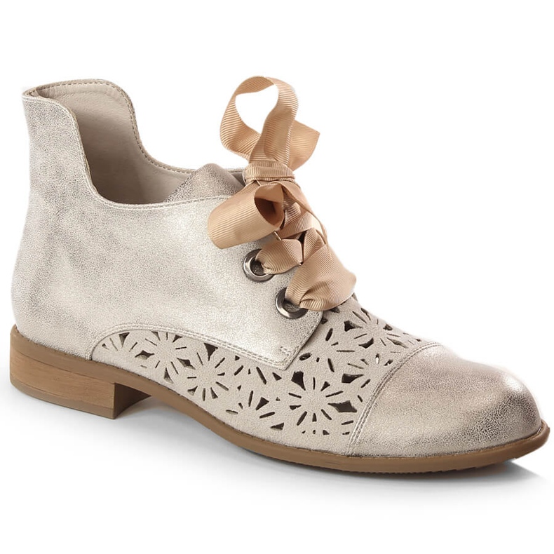 Durchbrochene goldene Damenstiefel mit flachem Absatz Jezzi ASA142-6A