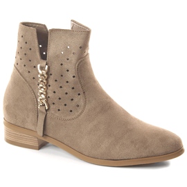 Dunkelbeige durchbrochene Wildlederstiefel für Damen Vinceza 10885