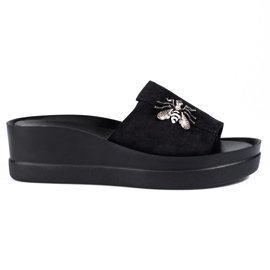 Schwarze Damenhausschuhe auf einem bequemen Shelovet-Keilabsatz