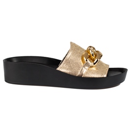 Bequeme goldene Shelovet-Hausschuhe für Damen mit Kette