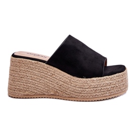 FS1 Damen-Pantoffeln mit Keilabsatz und Plateau Schwarz Ysabel