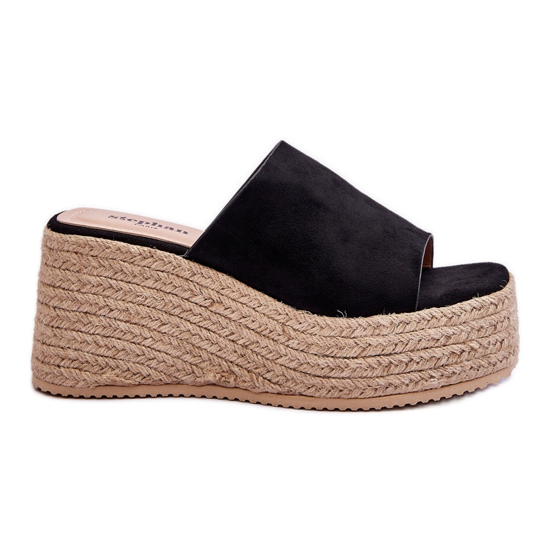 FS1 Damen-Pantoffeln mit Keilabsatz und Plateau Schwarz Ysabel