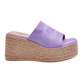 FS1 Damen-Pantoffeln mit Keilabsatz und Plateau Lila Ysabel