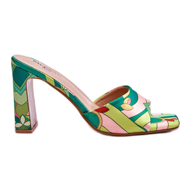 Gemusterte Damenhausschuhe mit Absatz Grün Adelise mehrfarbig