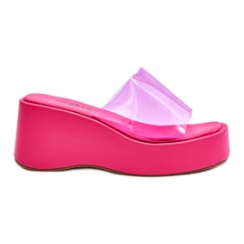 FS1 Pantoffeln mit transparentem Keilabsatz für Damen Fuchsia Eliane rosa