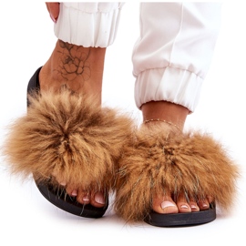 Damen-Gummihausschuhe mit Fell Braun Lucrece