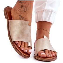 Evento Damen-Leder-zehenstegsandalen Light Gold Amite golden