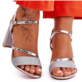 Vinceza Silberfarbene Alicia Glitter High Heel Sandalen