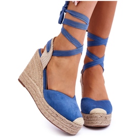 Gebundene Sandalen auf einem hohen Keil Blau Lendy