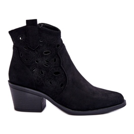 S.Barski Durchbrochene Cowboystiefel aus Wildleder für Damen Schwarz Daxon