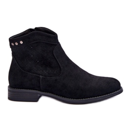 S.Barski Flache Stiefel aus Veloursleder für Damen Black Liana schwarz