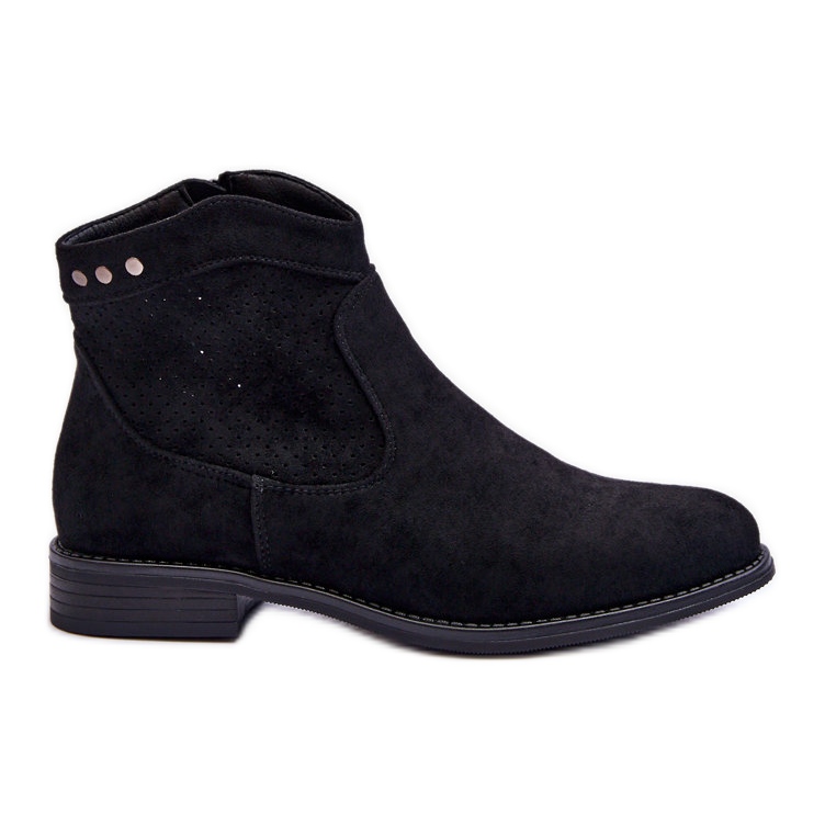 S.Barski Flache Stiefel aus Veloursleder für Damen Black Liana schwarz